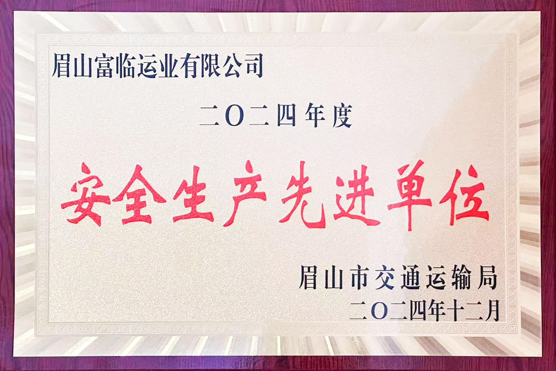 喜讯！富临眉山俄罗斯专享会获评眉山市“安全生产先进单位”